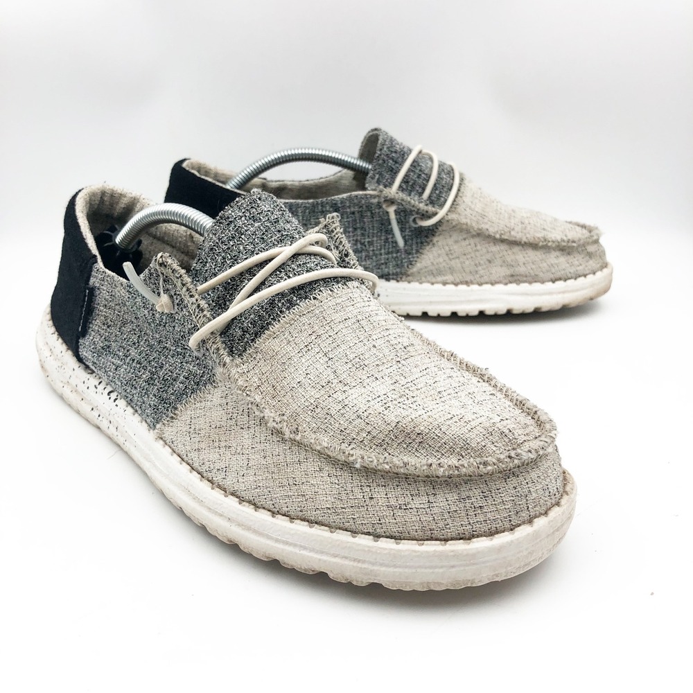 Hey Dude Shoes Womens 9 Wendy Loafers Multi Tri-Color Block Grey Cream Black